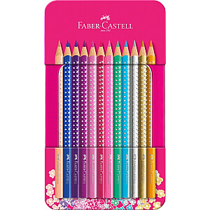 Trīsstūrveida krāsainie zīmuļi Faber-Castell Sparkle 12 krāsas