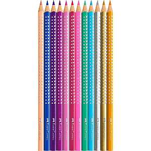 Trīsstūrveida krāsainie zīmuļi Faber-Castell Sparkle 12 krāsas