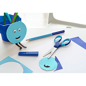 Šķēres bērniem Faber-Castell Grip, ar aizsargvāciņu, zilas