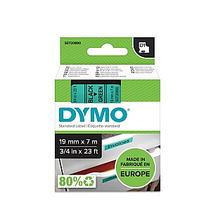Marķēšanas lente  Dymo D1, 19mmx 7m, melns teksts uz zaļa 45219 (P)