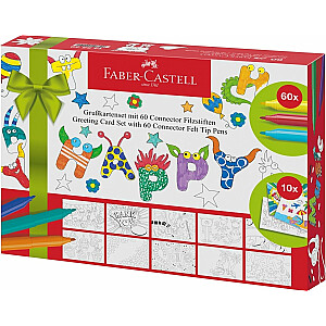 *Komplekts Faber-Castell 10 pastkartes un saspraužamie flomāsteri, 60 krāsas