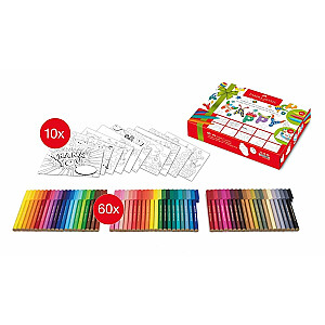 *Komplekts Faber-Castell 10 pastkartes un saspraužamie flomāsteri, 60 krāsas