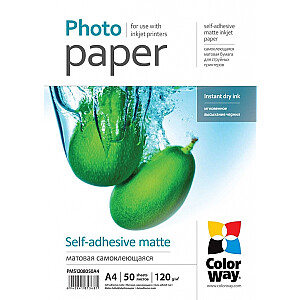 Фотобумага ColorWay А4, 120 г/м², 50 стр./упак., самоклеящаяся, матовая