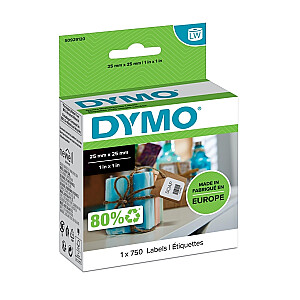 Uzlīmju etiķetes Dymo 25x25mm, 750gab/rullī, baltas