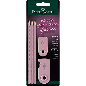 Набор карандашей с ластиком и точилкой Faber-Castell Grip, розовый