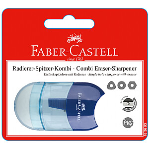 Точилка для карандашей с ластиком Faber-Castell, 1 отверстие, в блистере, синяя