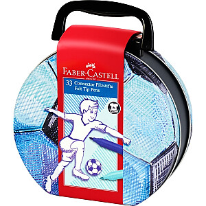 Фломастеры Faber-Castell, футбольный мяч, скрепки, в металлической коробке, 33 цвета