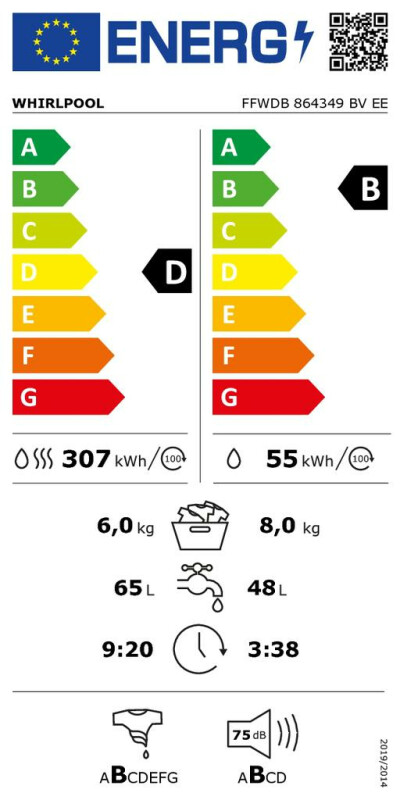 Veļas mašīna WHIRLPOOL žāvētājs FFWDB 864349 BV EE