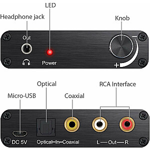 RoGer DAC 192kHz 24bit S/PDIF - RCA pārveidotājs ar austiņu izeju 3,5 mm / optiskais / koaksiālais