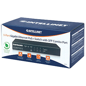 Intellinet 561174 komutators 5p gigabitu PoE + 1x SFP Combo