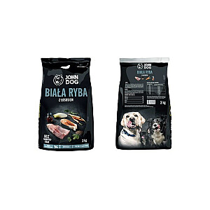 JOHN DOG Premium vidējas un lielas šķirnes Baltā zivs ar lasi - sausā suņu barība - 3 kg