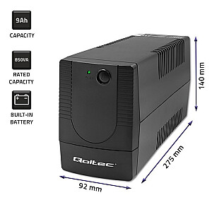 Qoltec 53773 Источник бесперебойного питания Line Interactive | Монолит | 850ВА | 480 Вт