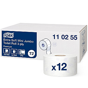 Туалетная бумага Tork 110255 Premium Extra Soft Jumbo Mini T2, белая, 3 слоя, 120 м, 600 листов, 12 рулонов