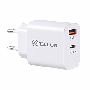Настенное зарядное устройство Tellur с двумя портами PDHC PD 20W + QC3,0 18W Белый