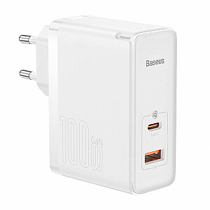 Baseus GaN5 Pro, USB-C + USB, 100 Вт + кабель (белый)