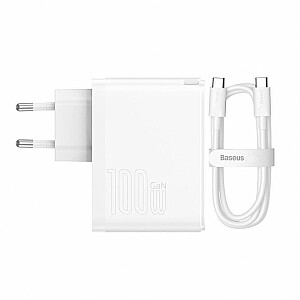 Baseus GaN5 Pro, USB-C + USB, 100 W + kabelis (balts)