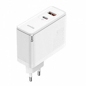 Baseus GaN5 Pro, USB-C + USB, 100 W + kabelis (balts)