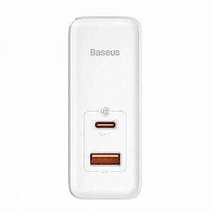 Baseus GaN5 Pro, USB-C + USB, 100 Вт + кабель (белый)