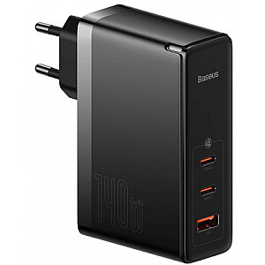 Baseus GaN5 Pro 2xUSB-C + USB, 140 W (melns)