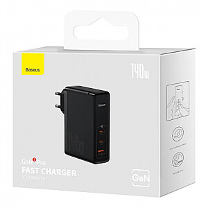 Baseus GaN5 Pro 2xUSB-C + USB, 140 W (melns)