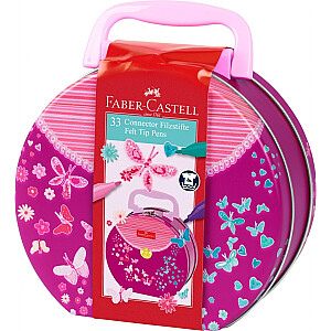 Фломастеры Faber-Castell Handbag, клипсы, в металлической коробочке, 33 цвета