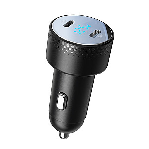 Car charger 2x USB C 70W with LED display Joyroom JR-CCD02 - black